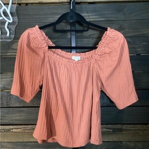 Madewell Rust Off-the-Shoulder Ribbed Blouse